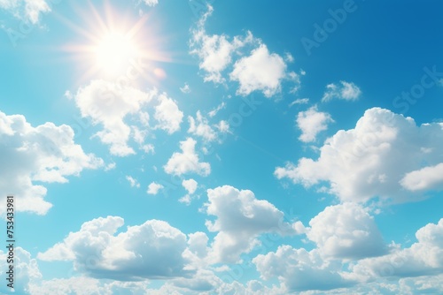 Sky with clouds and sun. Beautiful sky background