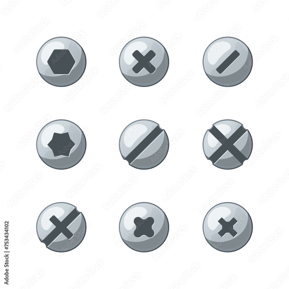 Screws head vector isolated on white background. Screws head vector isolated on white background.