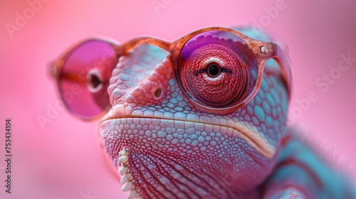 chameleon wearing sunglasses. Created with Generative AI.