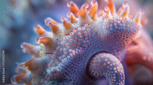 The otherworldly beauty of a sea cucumber, its intricate patterns and textures captured up close.