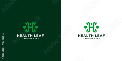 health abstract logo design letter H and green leaves for herbal, nature