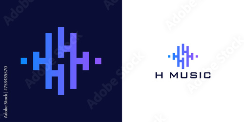 Abstract letters with Pulse music player elements. Logo template of electronic music, equalizer, shop, dj, nightclub, disco. Audio wave logo concept, Multimedia Technology theme, Abstract Shapes