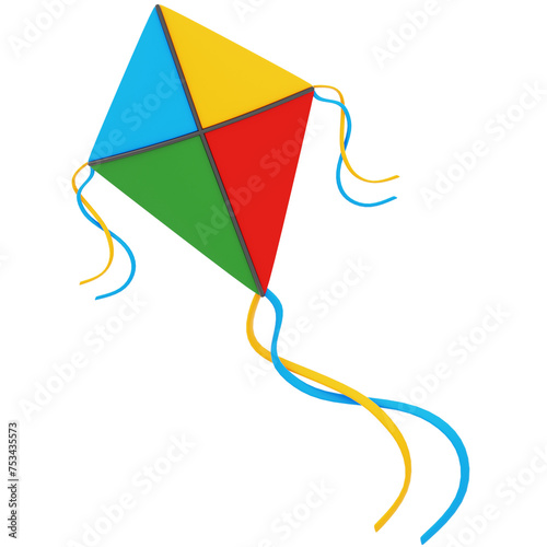 Kite 3D Icon Rendering Isolated Transparent Background	
