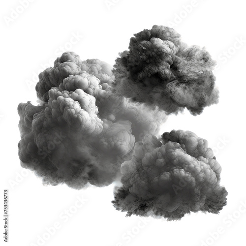Abstract billowing white smoke cloud explosion isolated in a blue sky