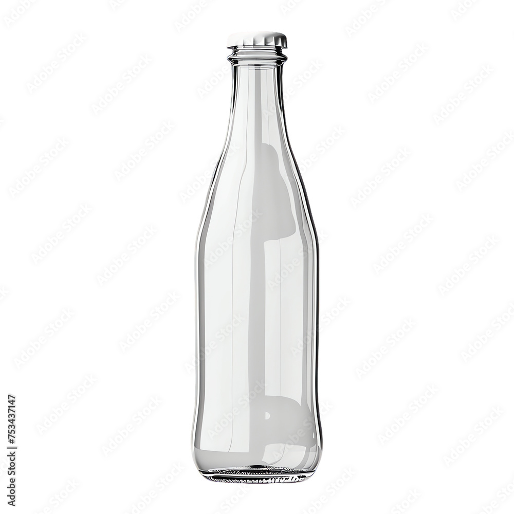 A clear empty glass bottle rests alone on a transparent background A clear empty glass bottle rests alone on a transparent background