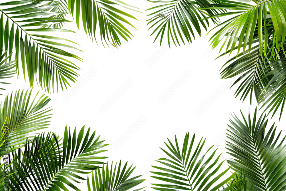 Tropical summer frame made from lush green palm leaves Tropical summer frame made from lush green palm leaves