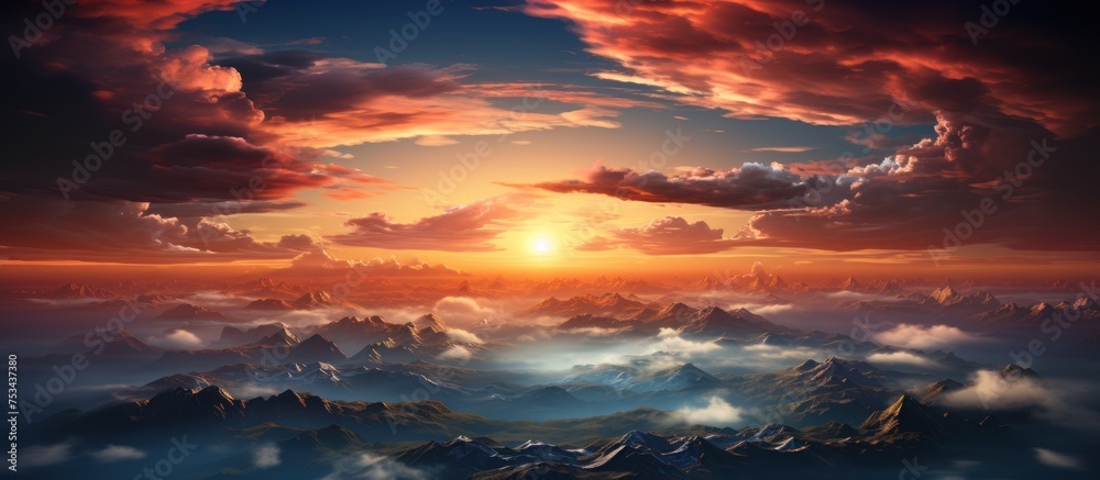 Fantasy alien planet. Mountain and clouds.