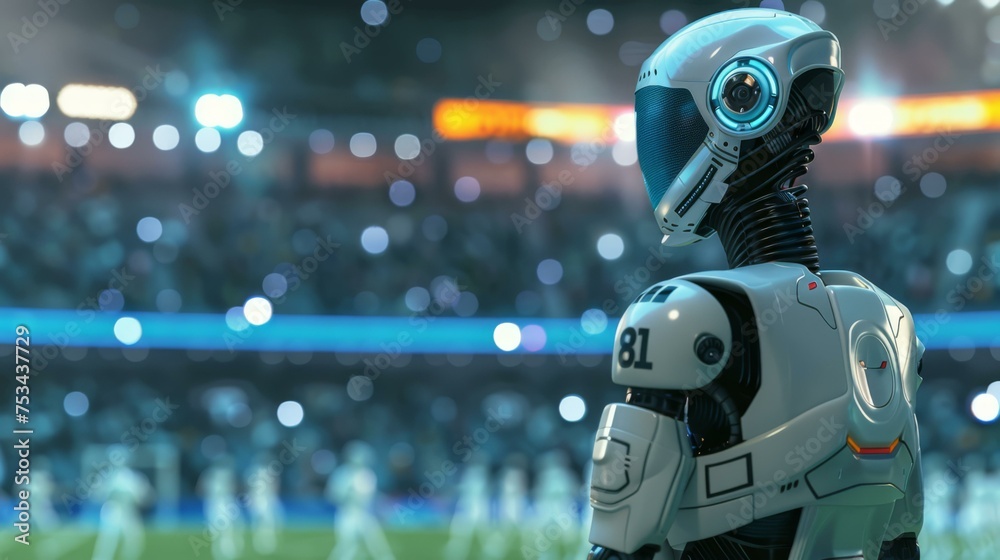 An AI-powered referee robot overseeing a sport match An AI-powered referee robot overseeing a sport match
