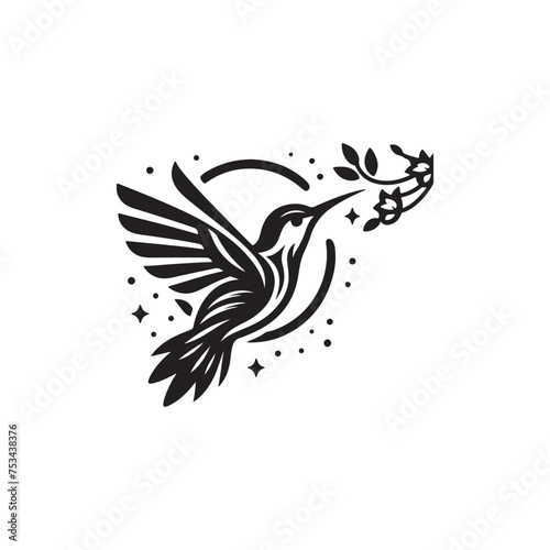 Humming bird black and white logo illustration vector 