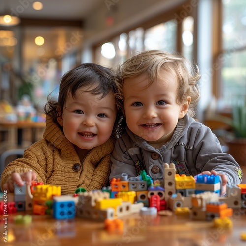 children todler playing with blocks photo