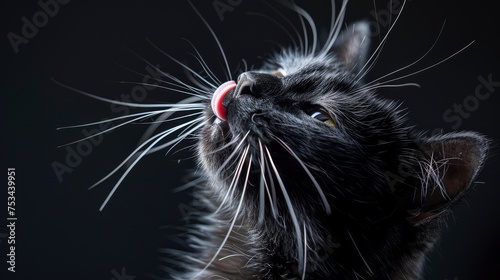 Studio Portrait White Black Cat Licking, Desktop Wallpaper Backgrounds, Background HD For Designer