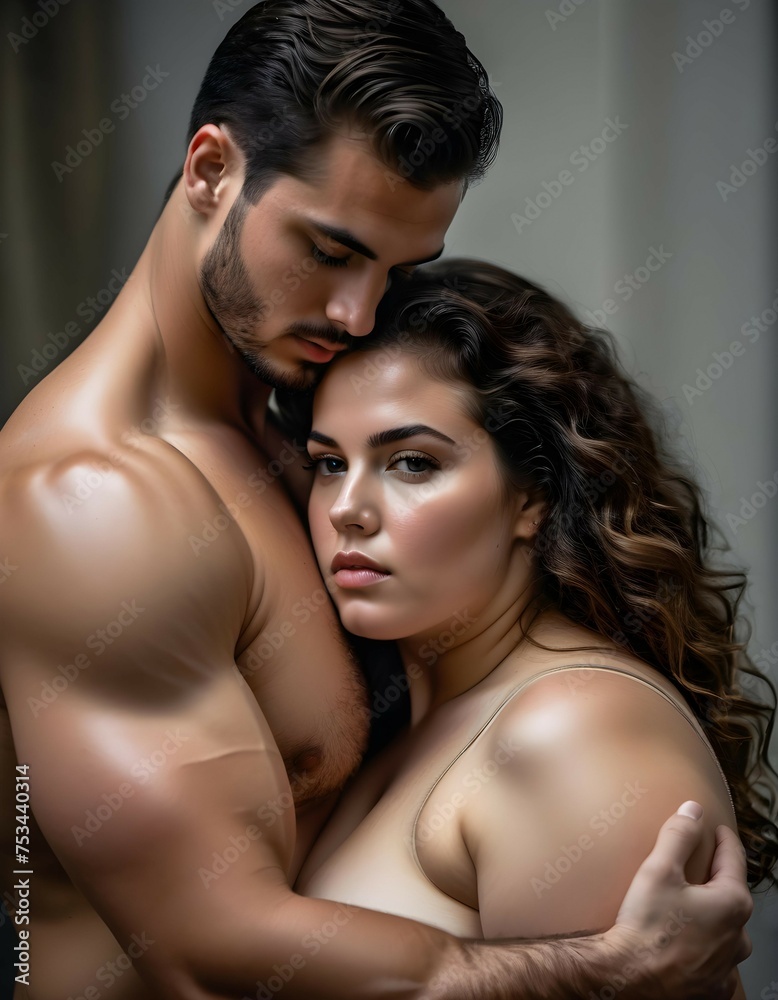 Sexy and muscular man with his curvy girlfriend