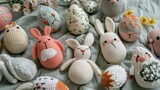 Handmade Knitted Easter Bunnies and Decorative Eggs.