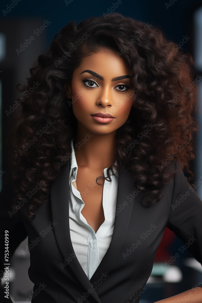 Fototapeta premium studio portrait of beautiful business woman standing on the office background in business suit