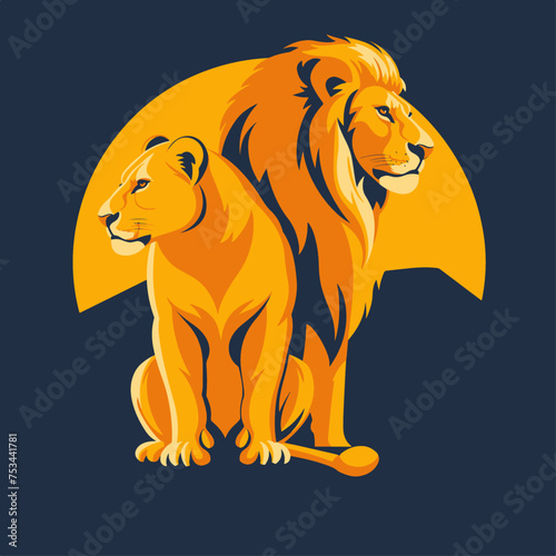 lion illustration, flat vector illustration, a logo for a company, Pride of lions Marketing, flat vector logo