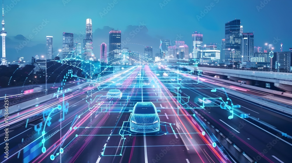 Autonomous Vehicle on Futuristic Smart City Infrastructure, To illustrate the future of transportation in smart cities