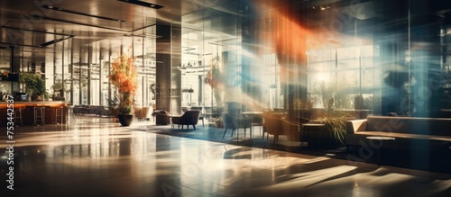 Hotel lobby interior with blurred abstract background