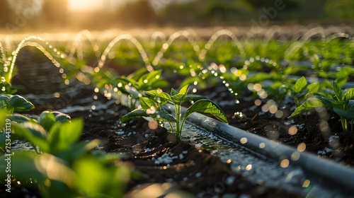Solar powered irrigation on a sunlit farm field, To showcase the innovative use of solar energy in agriculture and promote sustainable farming
