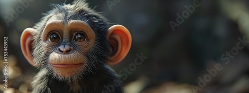 Portrait of a young baby chimpanzee. Created with generative AI. photo
