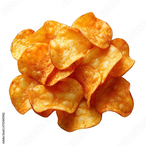 Potato chips isolated on transparent background ,top view potato chips ,generative ai