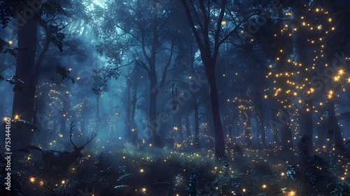 Fireflies Illuminating a Dreamlike Forest at Night  This image would make a beautiful wallpaper or background for a desktop or mobile device  and