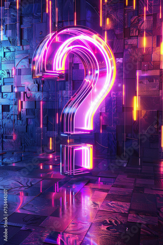 A giant question mark with a technology style background