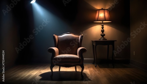 Chair isolated in a dark background, spotlight over on it © Lied