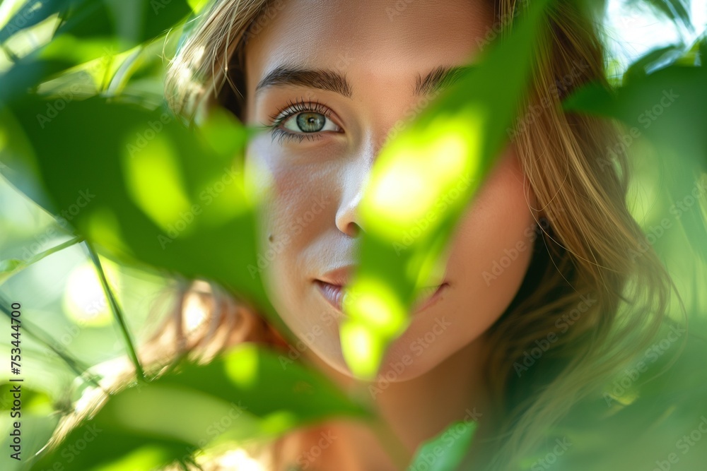 Beautiful Woman Taking Photo With Leaves Beautiful Woman Taking Photo With Leaves