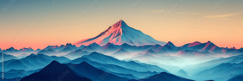 Minimalist background featuring a majestic single mountain, generative Ai - obrazy, fototapety, plakaty 