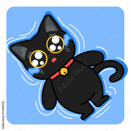 Black cat crying emoticon sticker (ID: 753444725)