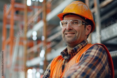 A man wearing a hard hat and orange vest is smiling © Juan Hernandez