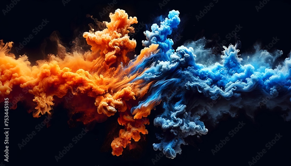 Conceptual art piece featuring two opposing streams of smoke on a black background Conceptual art piece featuring two opposing streams of smoke on a black background