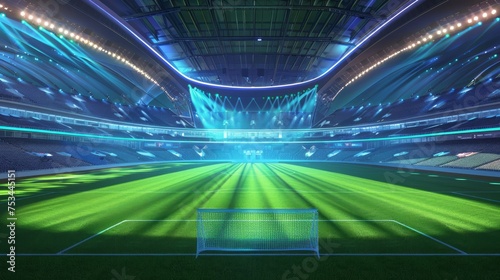 football stadium, in a magnificent stadium where the grass is green, the lights are beautiful photo