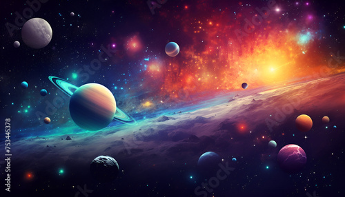 colorful bright solar system planets on universe background fantasy outer space planets abstract planet and space background