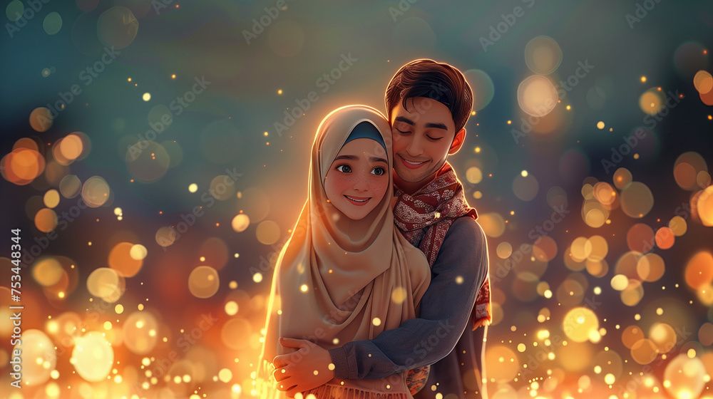 Muslim Couple Celebrating Eid Mubarak