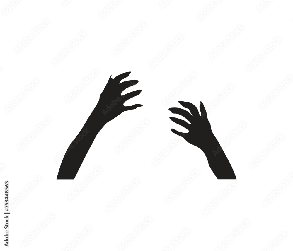 Vector creepy zombie hands silhouette lambs stick out of graveyard ground 