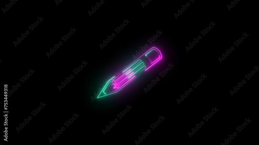Abstract neon line Pen icon isolated on black background 4K illustration . Abstract neon line Pen icon isolated on black background 4K illustration .