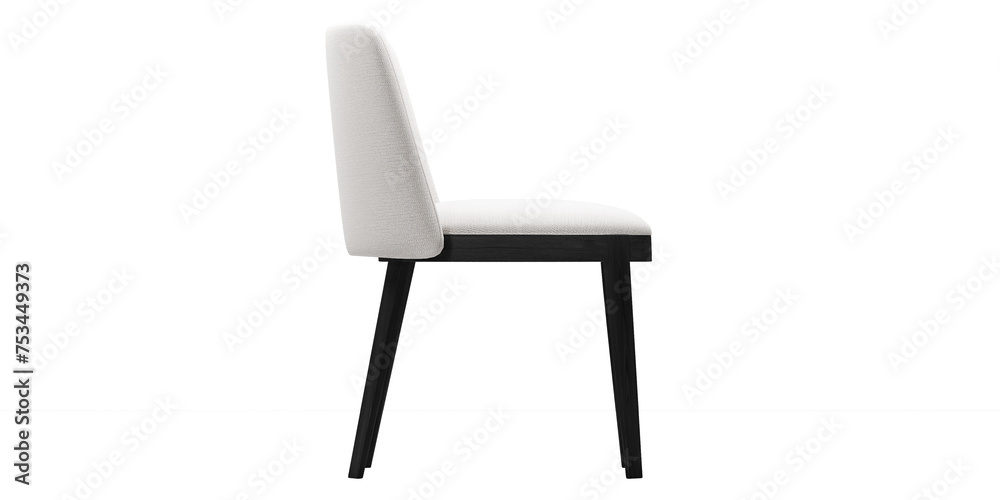 Modern and luxury white chair with black wooden legs isolated on white background. Furniture Collection. Modern and luxury white chair with black wooden legs isolated on white background. Furniture Collection.