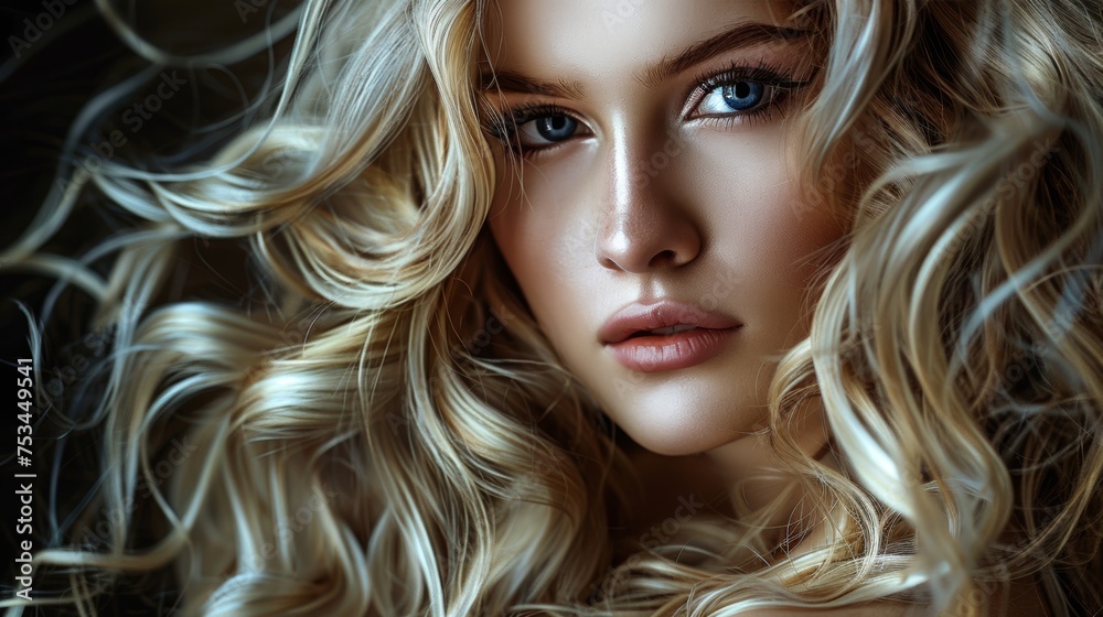 Beauty blonde girl with long and shiny wavy hair . Beautiful woman ...