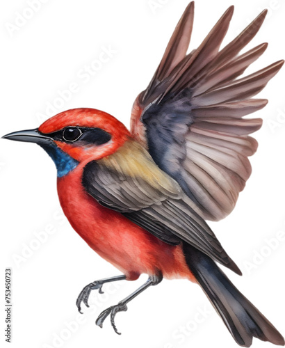 Watercolor painting of crimson chat bird. photo