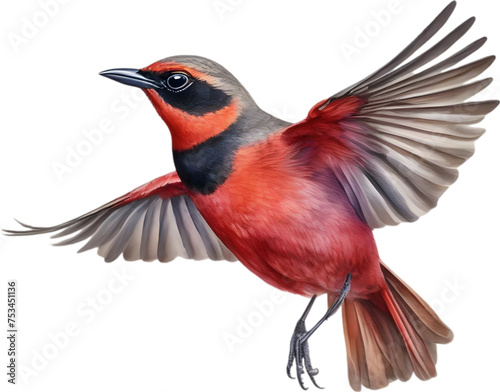 Watercolor painting of crimson chat bird. photo