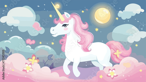 Childrens illustration with a magic unicorn.