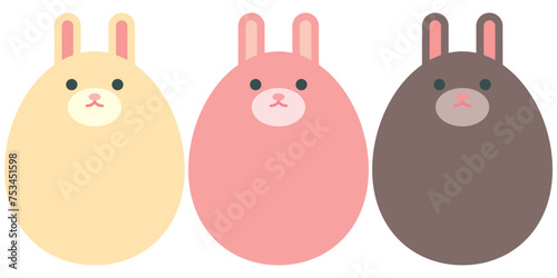 うさ耳付きのかわいいイースターエッグ3色セットのイラスト
