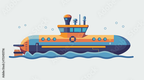 Bathyscaphe iconat vector. Submarine ship. Boat
