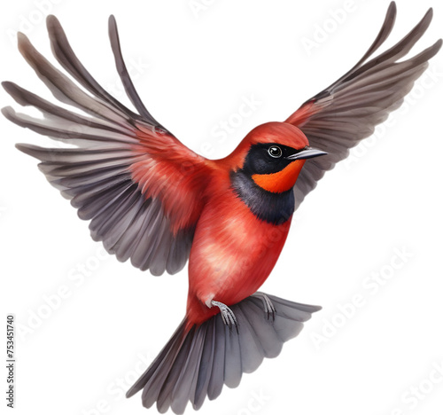 Watercolor painting of crimson chat bird. photo
