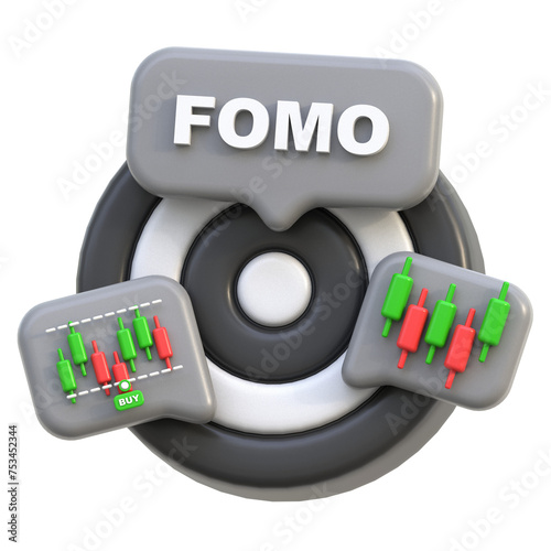 3d icon FOMO Target, 3d illustration, 3d element, 3d rendering, Graphic Elements, design element. Icon design, interface elements, concept illustration, trading, user interface