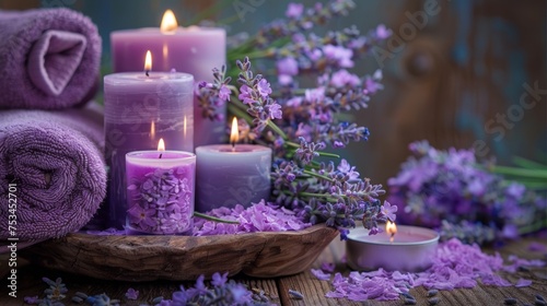 Spa still life with candles and lavender