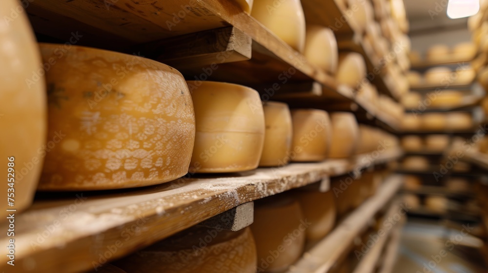 The cheese storage room is arranged in layers and stored for up to 5 years for good quality cheese.
