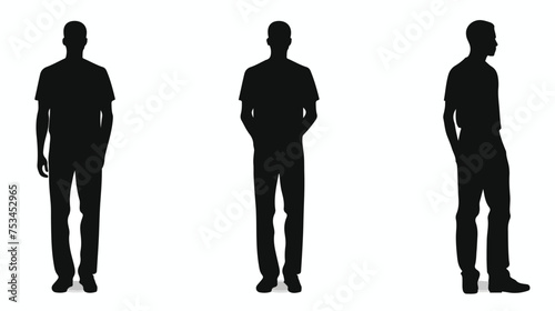 Black silhouette man standing people on white background
