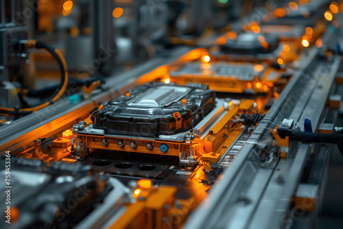 production assembly line of electric vehicle battery cells in factory